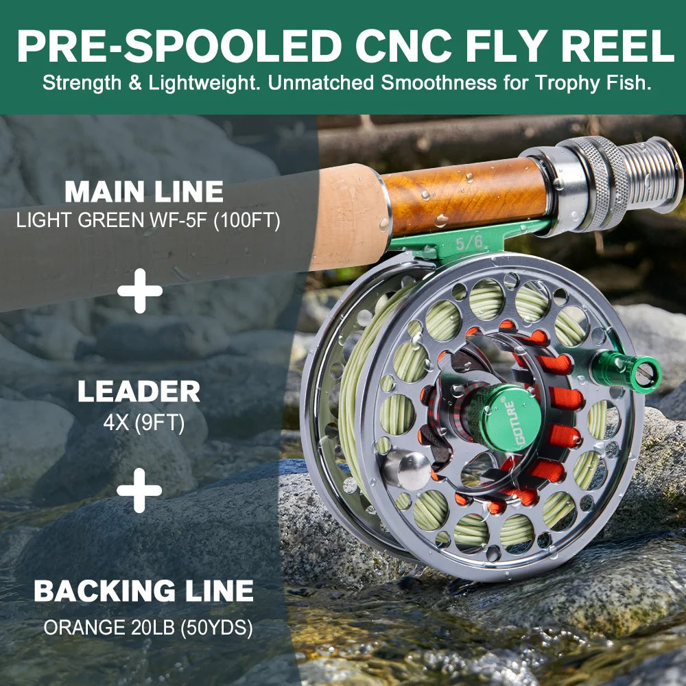 Goture CNC-Fly Fishing Reel with Main Line （WF5 WF6）Set High DIE-CAST Aluminium Alloy 5/6 Fly Wheel Outdoor Fishing Accessories