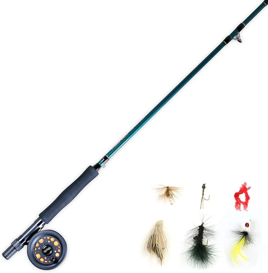 Complete Fly Fishing Set: 8-Ft 5/6-Weight 3-Piece Rod, Size 5/6 Rim-Control Reel Pre-spooled with Backing, Line & Leader, Plus C