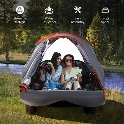 Pickup Truck Bed Tent, Waterproof 2000mm PU Coated Polyester Camping Shelter, Sleeps 2, Fits Full Size and Mid Size Truck Beds, Removable Rainfly, Fiberglass Poles, Mesh Windows, Storage Pockets, Carry Bag, Easy Setup All Sea
