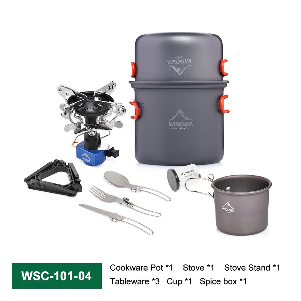 Widesea Camping Gas Stove Tableware Set Portable Gear Tourist Gadgets Kitchen Stuff Cooking Survival Camper Accessories Supplies