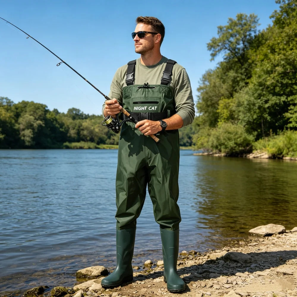 Night Cat Fishing Wader for Men Women Farm Working Waterproof Hunting Fishing Chest Wader with Boots Belt Breathable Lightweight
