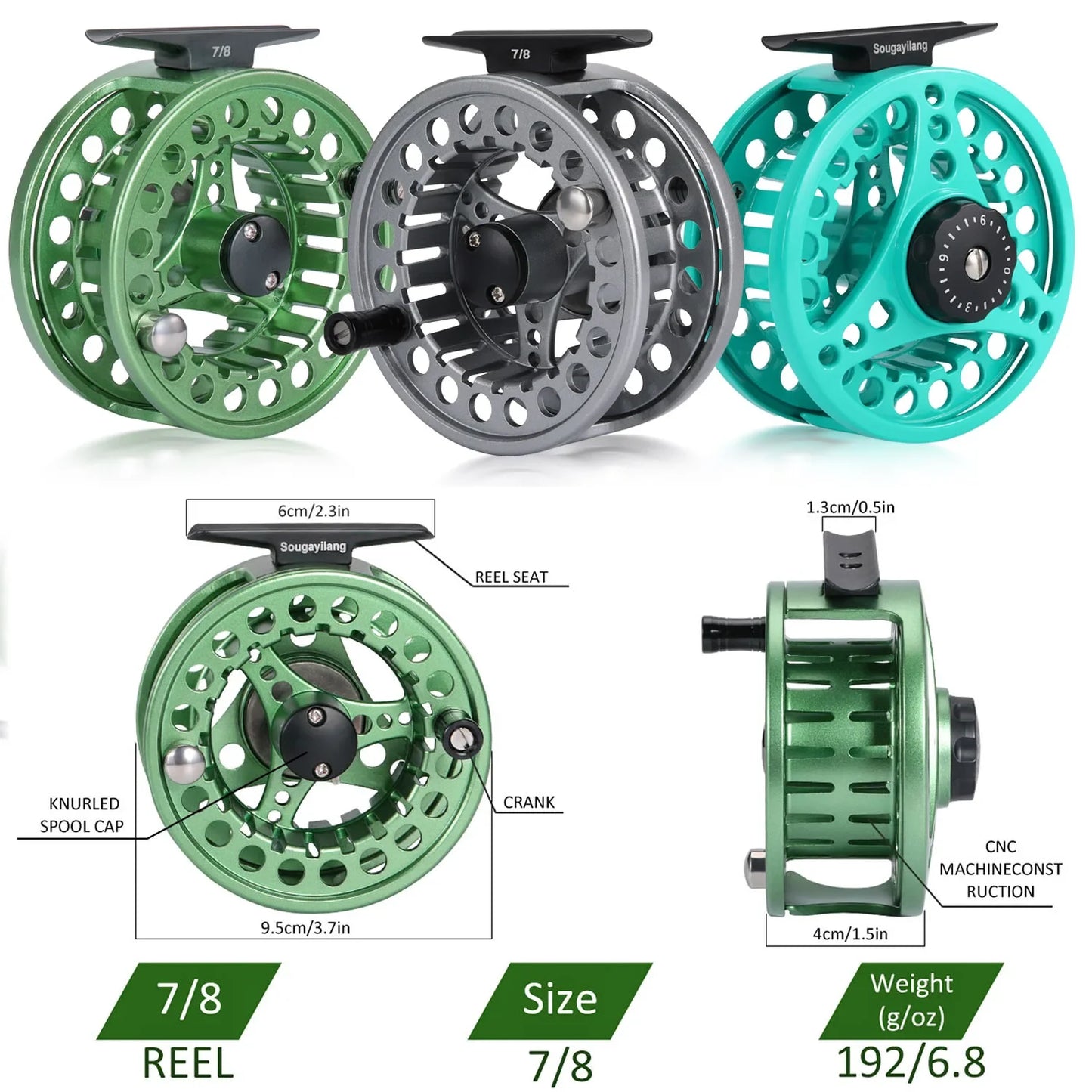 Sougayilang Fly Fishing Reel 5/6 7/8 High Die Casting Aluminium Alloy Spool Fly Fishing Reel Max Drag 11kg Fishing Tackle