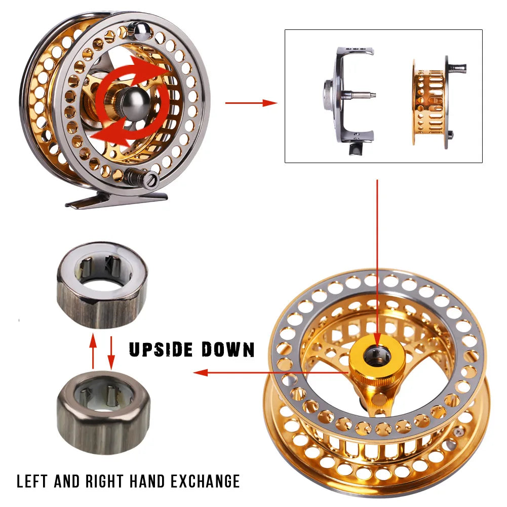 Sougayilang Fly Fishing Reel Large Arbor 2+1 BB with CNC-machined Aluminum Alloy Body and Spool Fly Reels Pesca
