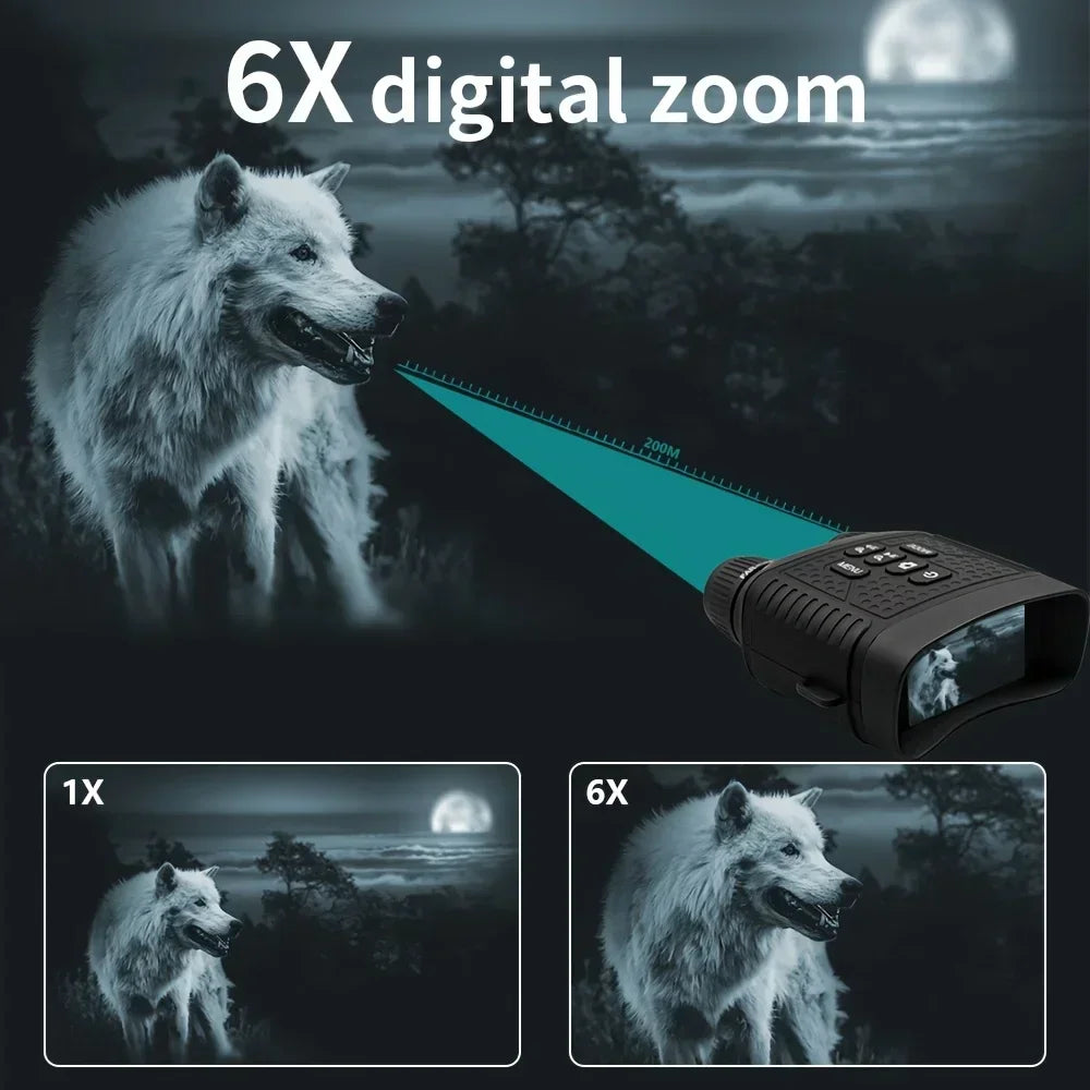 2.5K Digital Night Vision Binoculars 3" Large Screen 6X Digital Zoom Infrared Night Vision Goggles 800M Full Dark View Support Photo Video Recording Rechargeable Telescope for Hunting Camping Wildlife Observation Security Sur
