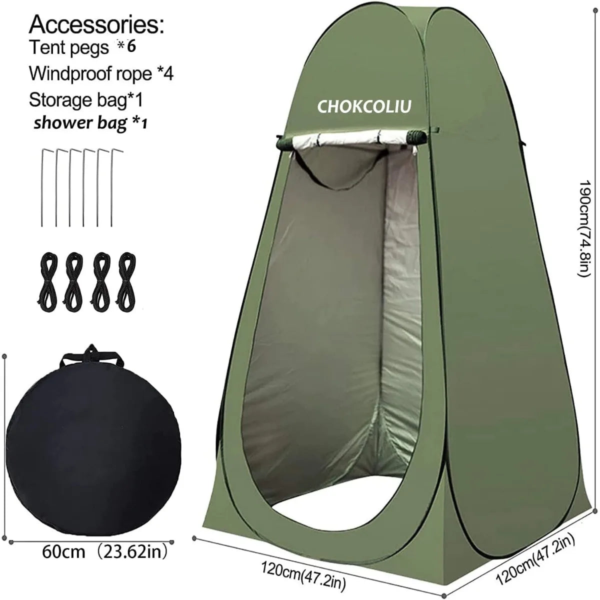 Portable Pop Up Camping Shower Tent with 20L Solar Heated Water Bag for Outdoor Privacy Bathing