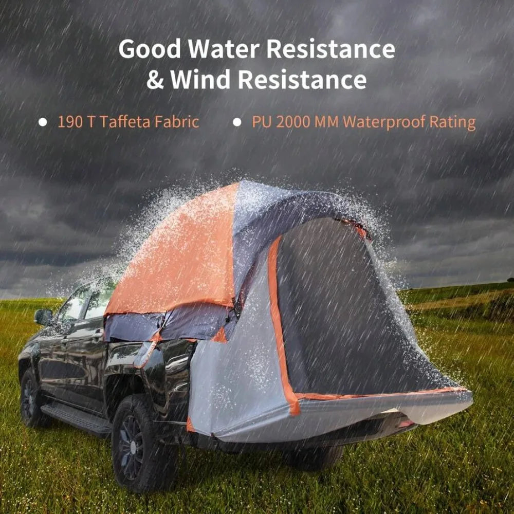 Pickup Truck Bed Tent, Waterproof 2000mm PU Coated Polyester Camping Shelter, Sleeps 2, Fits Full Size and Mid Size Truck Beds, Removable Rainfly, Fiberglass Poles, Mesh Windows, Storage Pockets, Carry Bag, Easy Setup All Sea