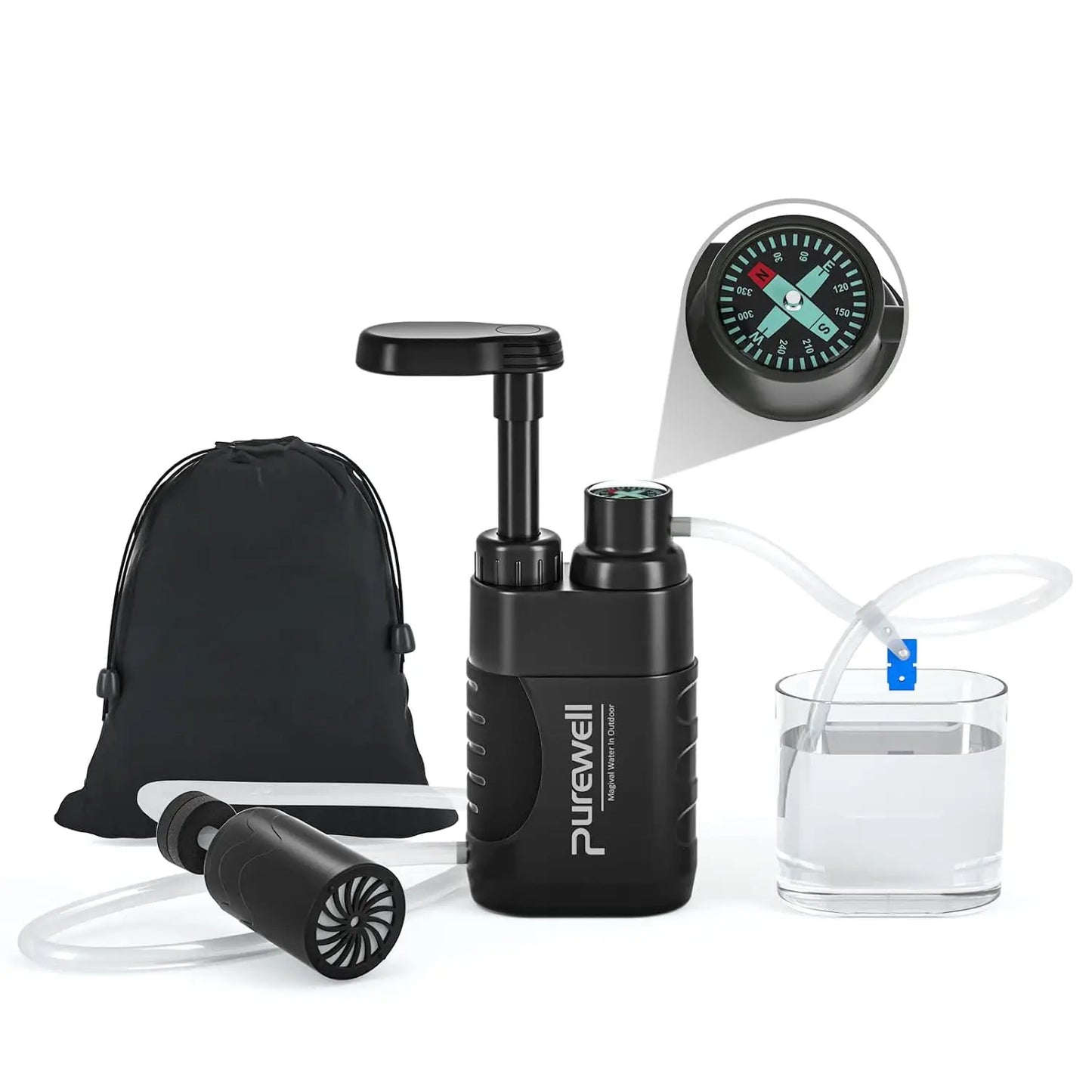 Water Hand Purifier Pump with Replaceable Carbon 0.01 Micron Water, Stages, Portable Outdoor Emergency and Survival Gear - Camping, Hiking, Backpacking(Black)
