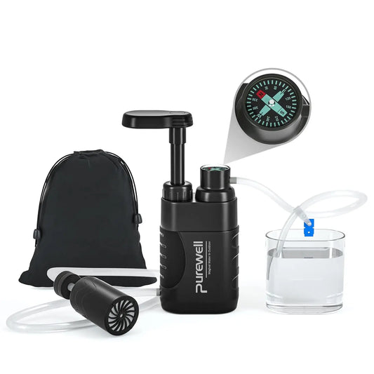 Water Hand Purifier Pump with Replaceable Carbon 0.01 Micron Water, Stages, Portable Outdoor Emergency and Survival Gear - Camping, Hiking, Backpacking(Black)