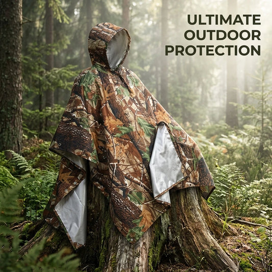 1PC Camo Waterproof Rain Poncho Hooded Raincoat for Camping Hiking Fishing Hunting Trekking Outdoor Emergency Cloak Cover Men Women Unisex