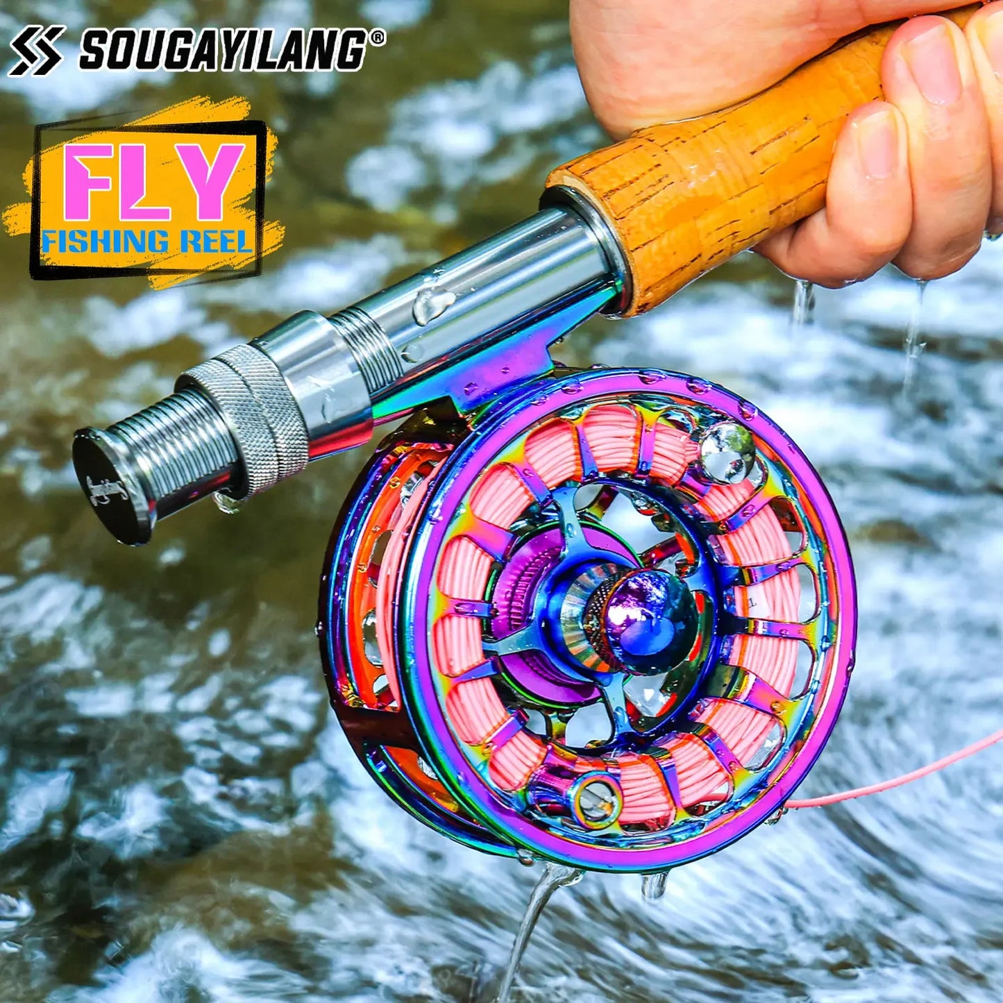 Sougayilang Multicolor Fly Fishing Reel CNC Aluminium Alloy Spool with Non-Slip Drag Knob Brake Disc for Better Fishing Pesca