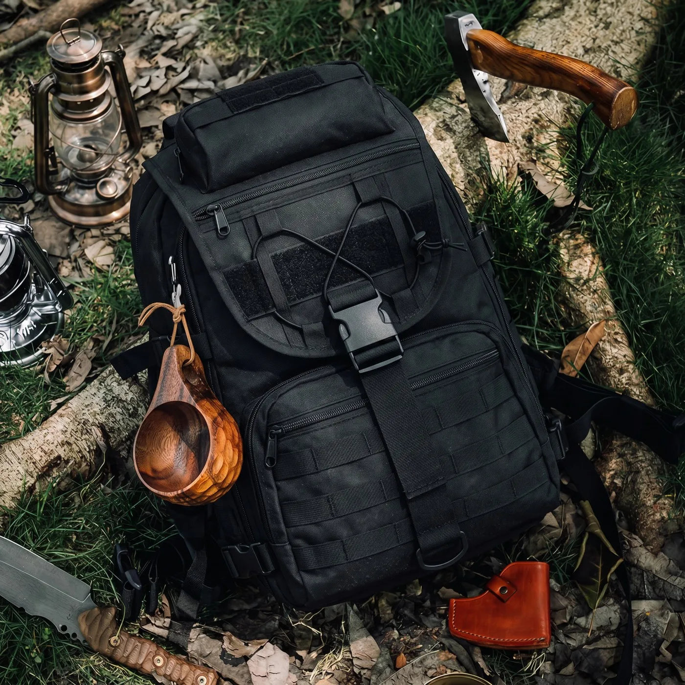 35L Fishing Tackle Backpack with MOLLE System & Multiple Sub-Pockets, Water-Resistant Outdoor Rucksack for Freshwater Saltwater Kayak River Angling Gear