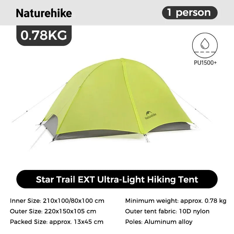 Naturehike Star Trail EXT Hiking Tent Outdoor Camping Ultralight Rainstorm Protection Wild Tent 1-2 Person 0D Nylon Backpacking Tent