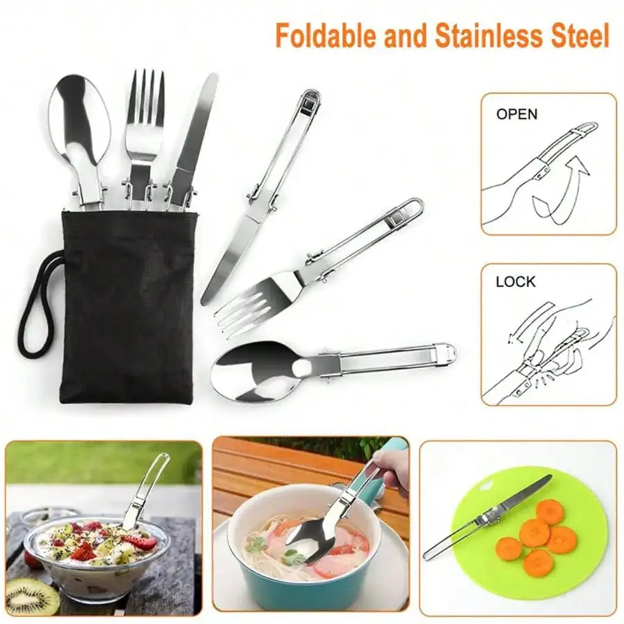 14PCS Camping Cookware Set, Non-Stick Outdoor Cooking Kit With Frying Pan, Pot With Lid, Kettle, 2 Stainless Steel Plates, 2 Folding Cups, 2 Knives Fork Spoons, Perfect For Camping, Hiking, Backpacking & Picnic