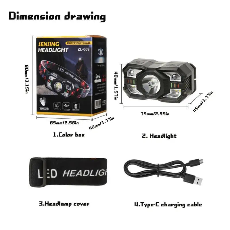 Headlamp Flashlight, Ultra-Lightweight, High-Brightness LED Rechargeable Headlamp with White and Red Light, 2-Pack Motion-Sensing Headlamps, 5 Lighting Modes and Dual Independent Switches, Ideal for Outdoor Camping, Running,