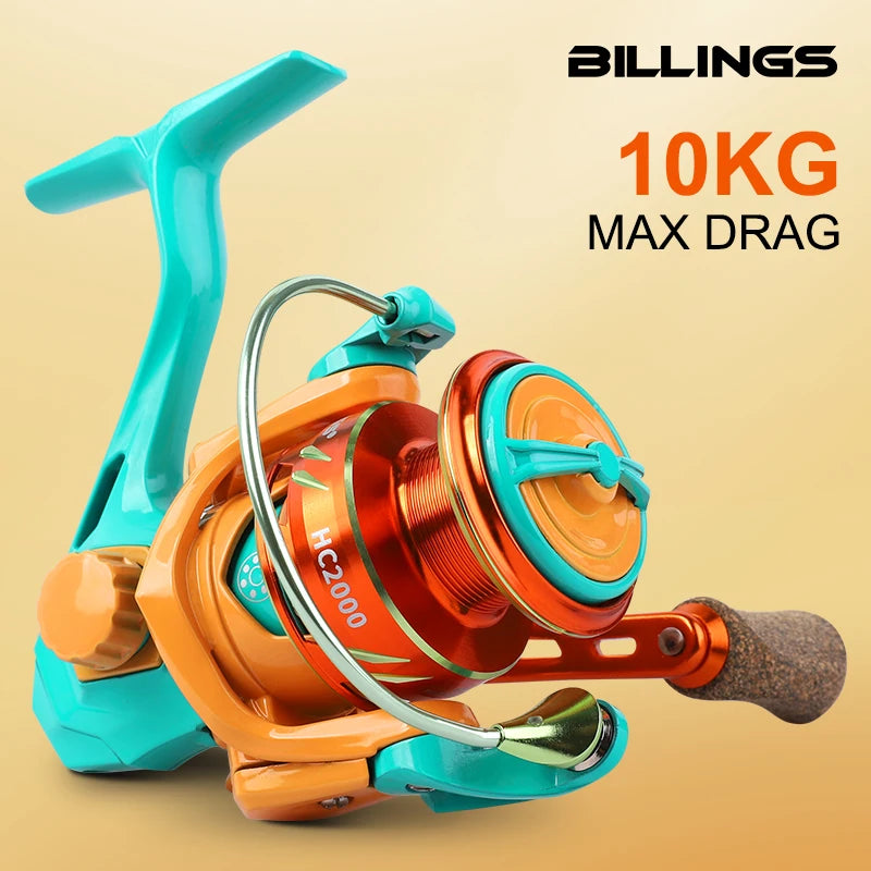 BILLINGS Spinning Reel 10KG Max Drag 5.2:1 Gear Ratio,CNC Rocker,Metal Spool Professional Fishing Reels Ideal for Freshwater & Saltwater Bass Trout Fishing