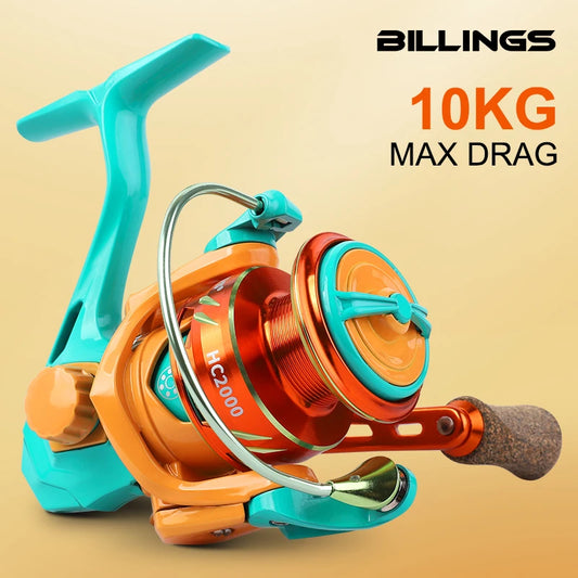BILLINGS Spinning Reel 10KG Max Drag 5.2:1 Gear Ratio,CNC Rocker,Metal Spool Professional Fishing Reels Ideal for Freshwater & Saltwater Bass Trout Fishing