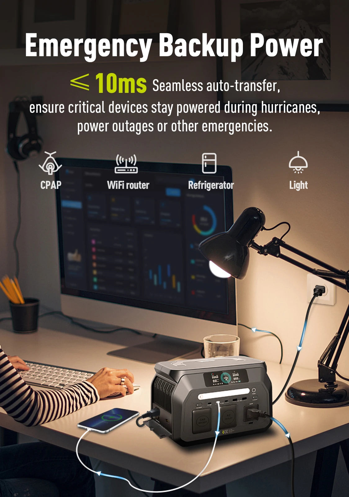 IEE 800W Portable Power Station, 512Wh LiFePO4 Generator, 1600W Peak Solar Generators, 800 Wat Power Source, 2x800W AC Outlets Lightweight & Quiet Solar Generator for Camping, Home Emergency, RV & Outdoor Travel