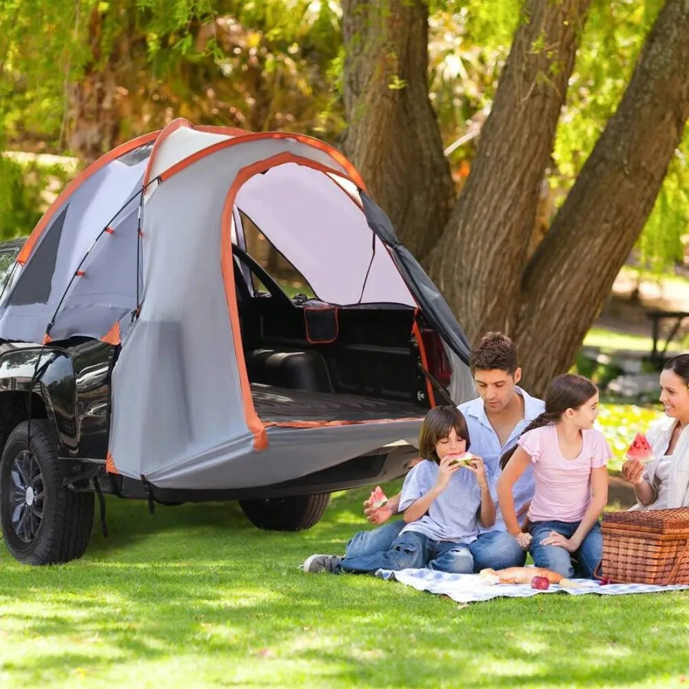 Pickup Truck Bed Tent, Waterproof 2000mm PU Coated Polyester Camping Shelter, Sleeps 2, Fits Full Size and Mid Size Truck Beds, Removable Rainfly, Fiberglass Poles, Mesh Windows, Storage Pockets, Carry Bag, Easy Setup All Sea