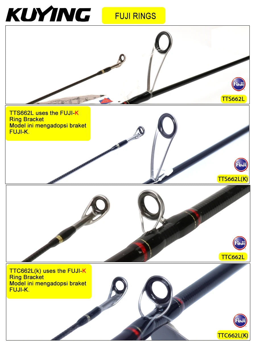 KUYING TETON L Light 1.98m 6'6" Carbon Fishing Rod Spinning Casting FUJI Reel Seat Ring 2-10g 3-8lb Medium Fast Trout