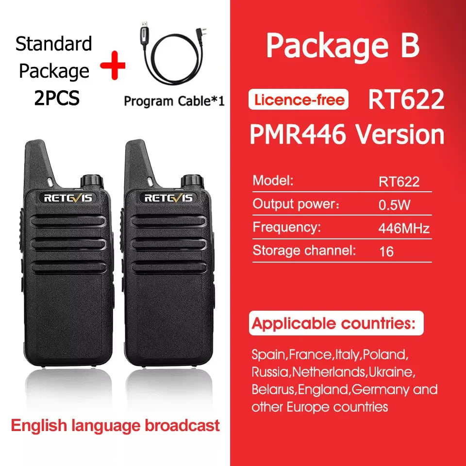 Retevis RT622 Mini Walkie Talkie 2pcs PMR446 Portable Two-way Radio PTT Walkie Talkies Communication Radio for Restaurant Hotel