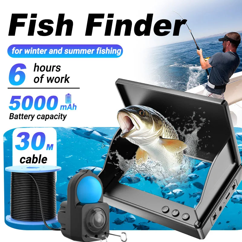 Fish Finder IP68 Waterproof Underwater Fishing Camera With Monitor Portable With Night Vision & Depth Finder For Ice Lake Sea