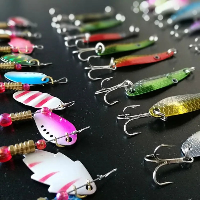 30pcs Fishing Lures Kit - Premium ABS & Iron Spinner Baits for Bass, Trout