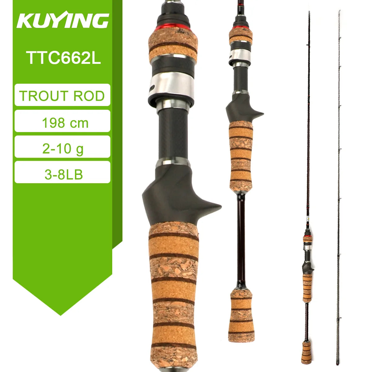 KUYING TETON L Light 1.98m 6'6" Carbon Fishing Rod Spinning Casting FUJI Reel Seat Ring 2-10g 3-8lb Medium Fast Trout