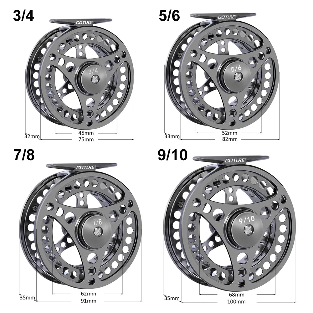 Goture 2+1BB Fly Fishing Reel CNC-Machined Aluminum Arbor Trout Carp Fishing Reel 3/4 5/6 7/8 9/10 WT Left&Right Handle Fly Reel