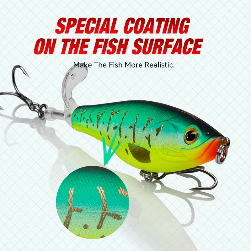 Kingdom 3PCS Topwater Lure Set 90mm/11g & 110mm/17g Artificial Popper Whopper Plopper Hard Wobblers for Bass Trout Pike Zander Fishing