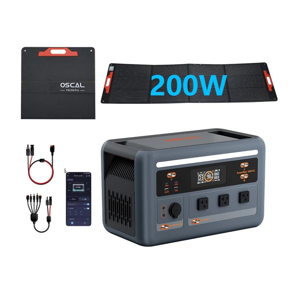 OSCAL PowerMax 1800se 1800W Portable Power Station 1024Wh LiFePO4 Continuous 3600W Surge 1H Fast Charge UPS Solar Generator APP Control for Home Hurricane Camping RV