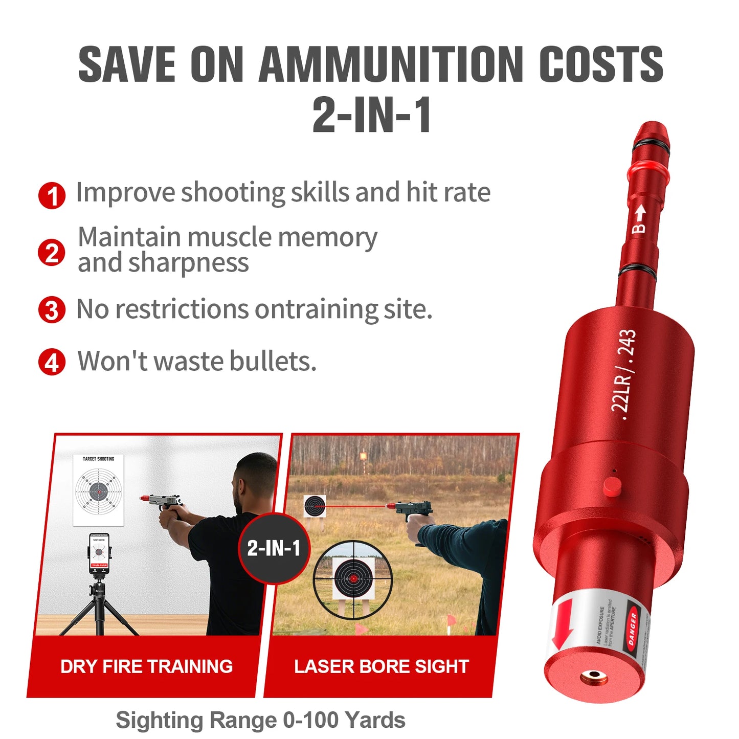 22LR 243 multifunctional magnetic red green light trainer, dual-purpose for training and calibration