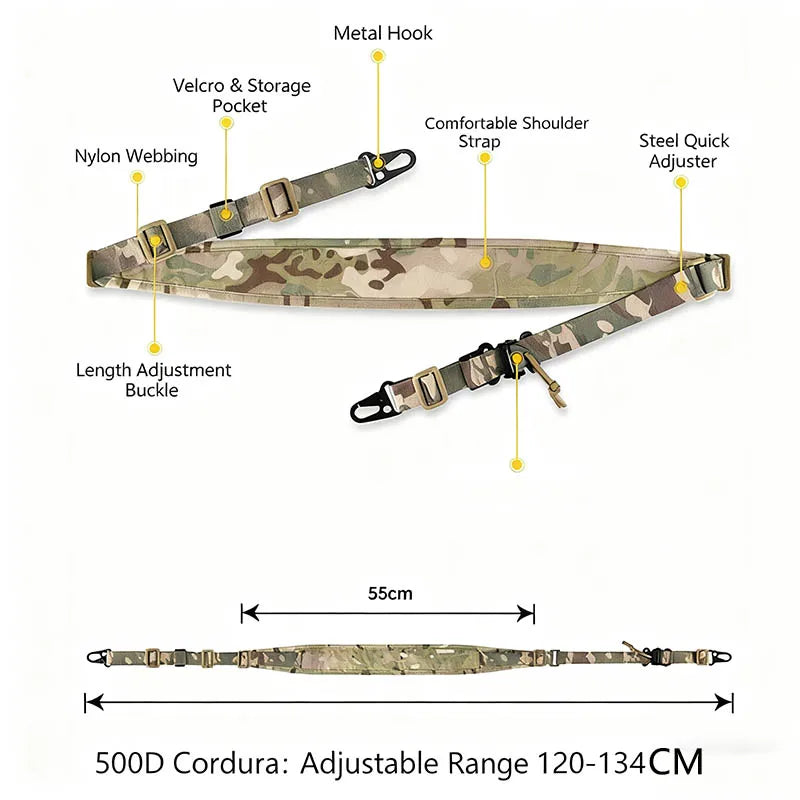 Tactical 2 Point Sling Strap 500D Nylon Modular Strap Quick Adjustable Multipurpose Outdoor Airsoft Weapons Shoulder Straps