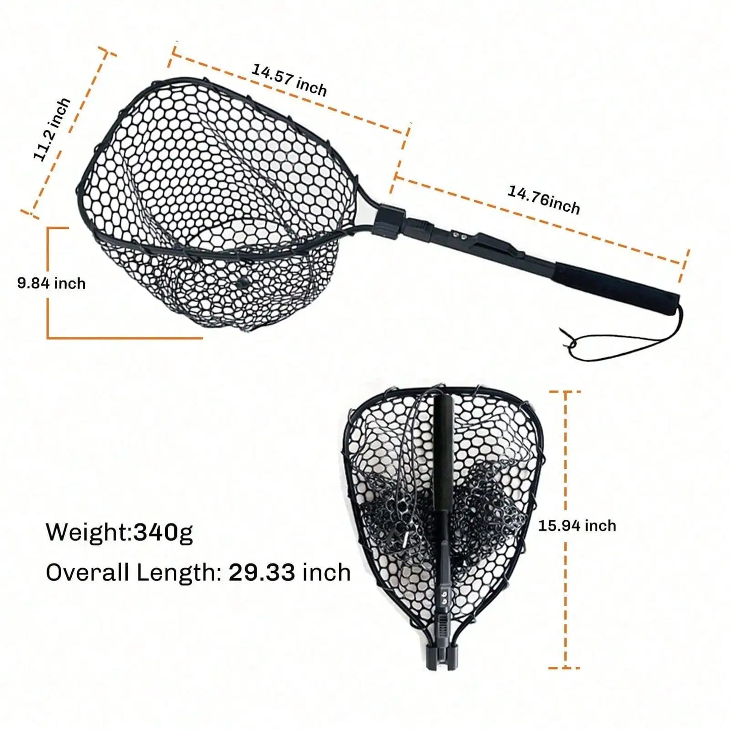 Rubber Fishing Net LargeFly Fsihing Net Extend To 29 Inche, Folding Landing Collapsible Aluminum Pole Handle With Deep Net For Fishing,Big Fishing Net For Freshwater And Saltwater,
