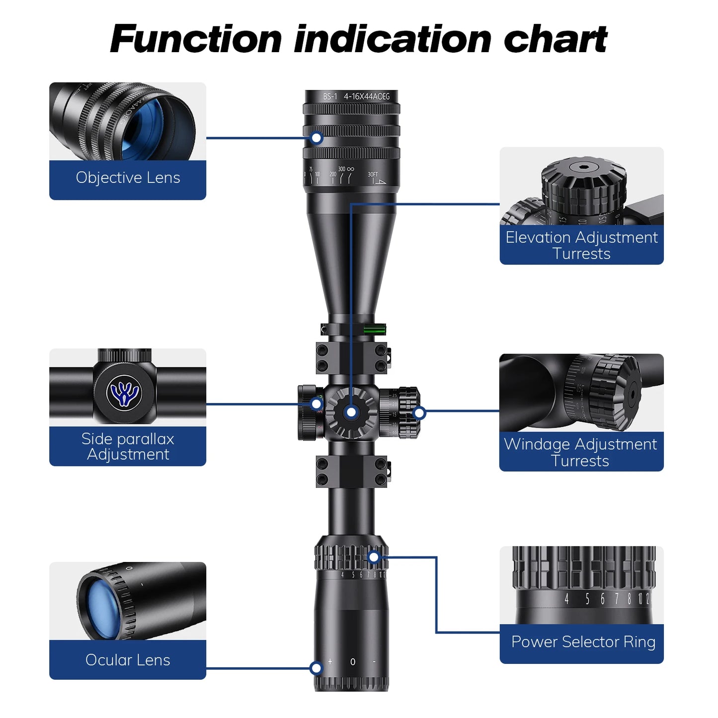 Tactical 4-16x44 AOE Scopes Hunting Scopes Tactical Air Luneta Para Rife De Caça Red Green Illuminated Sight