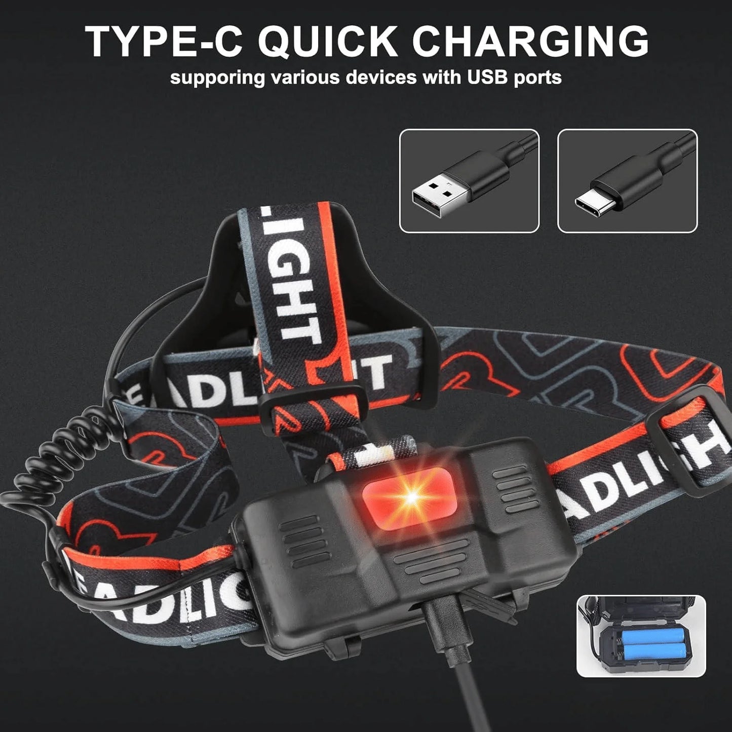 3Modes Tail Warning Rechargeable LED Headlamp Headlight Zoomable Lamp Flashlight(Must Provide A Hazardous Materials Shipping Hot