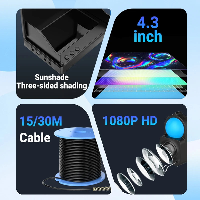 Fish Finder IP68 Waterproof Underwater Fishing Camera With Monitor Portable With Night Vision & Depth Finder For Ice Lake Sea