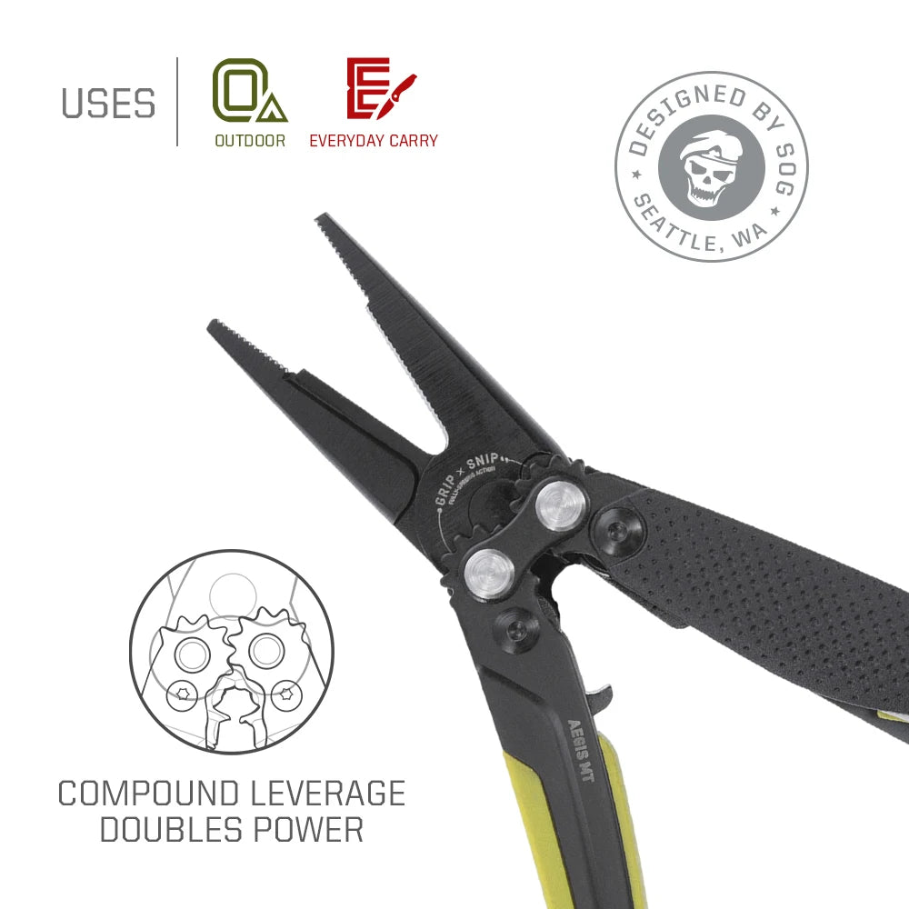 SOG 5 In 1 Aegis MT Mini Tactical Multi-tool Pliers Portable Ultralight EDC Pocket Gear With Precision Cutting Pliers Folding Knife Wire Cutter Tweezers Bottle Opener For Electrician Repair Camping Fishing DIY Small Outdoor S