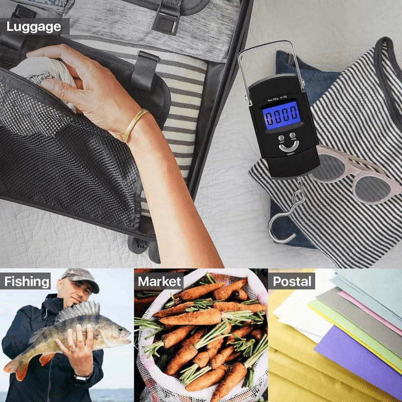 Portable Digital Hanging Luggage Scale, Multi-Unit Backlight LCD Hanging Scale Tare Function for Fishing Weighing
