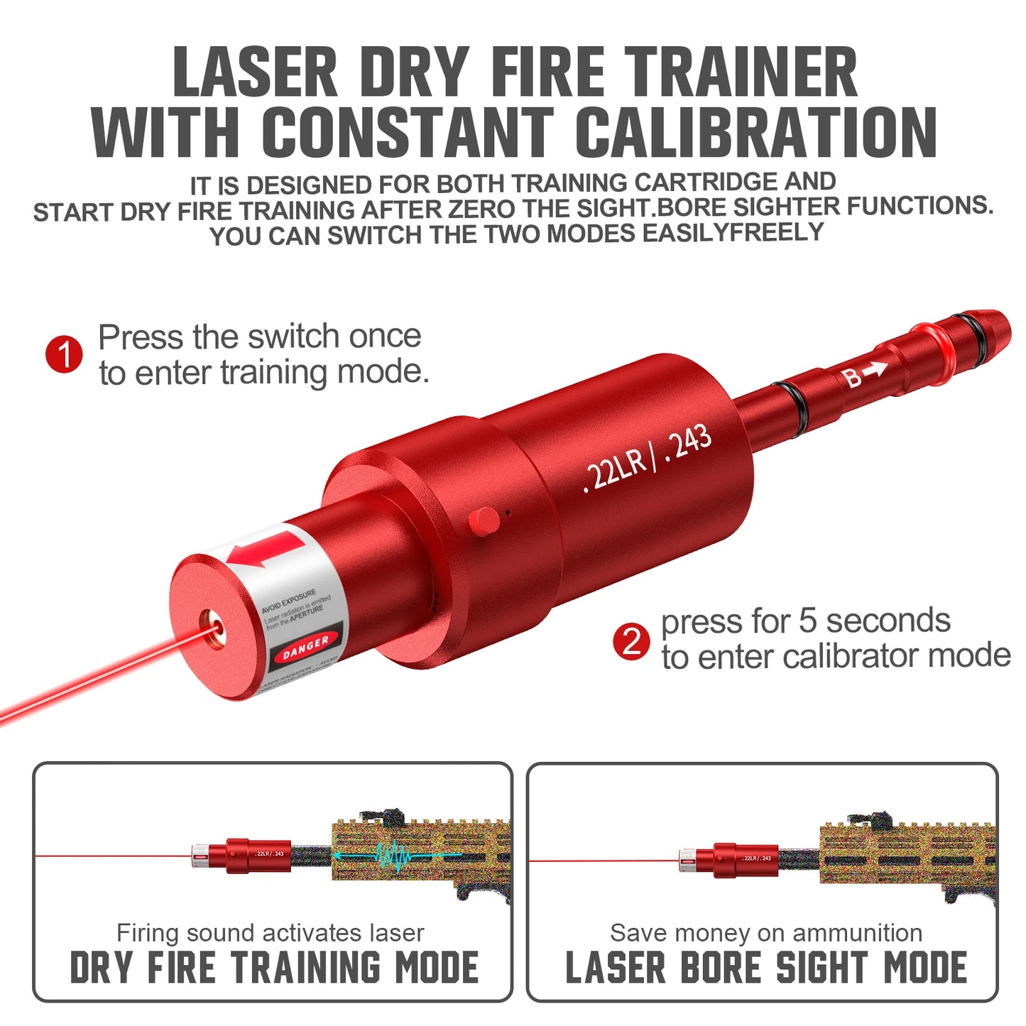 22LR 243 multifunctional magnetic red green light trainer, dual-purpose for training and calibration
