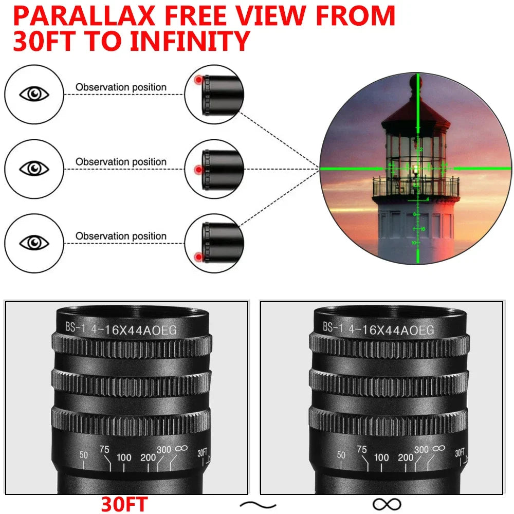Tactical 4-16x44 AOE Scopes Hunting Scopes Tactical Air Luneta Para Rife De Caça Red Green Illuminated Sight