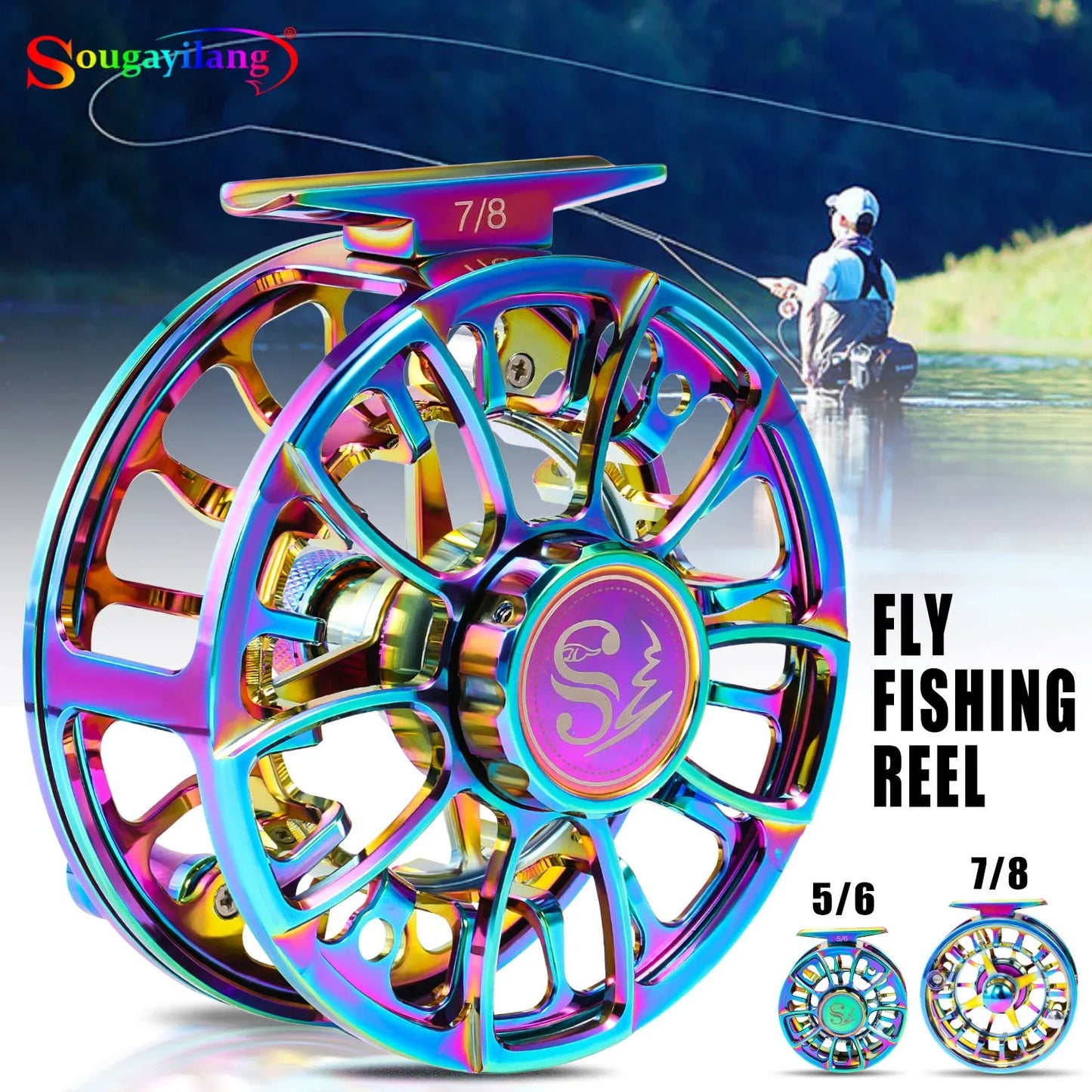 Sougayilang Multicolor Fly Fishing Reel CNC Aluminium Alloy Spool with Non-Slip Drag Knob Brake Disc for Better Fishing Pesca