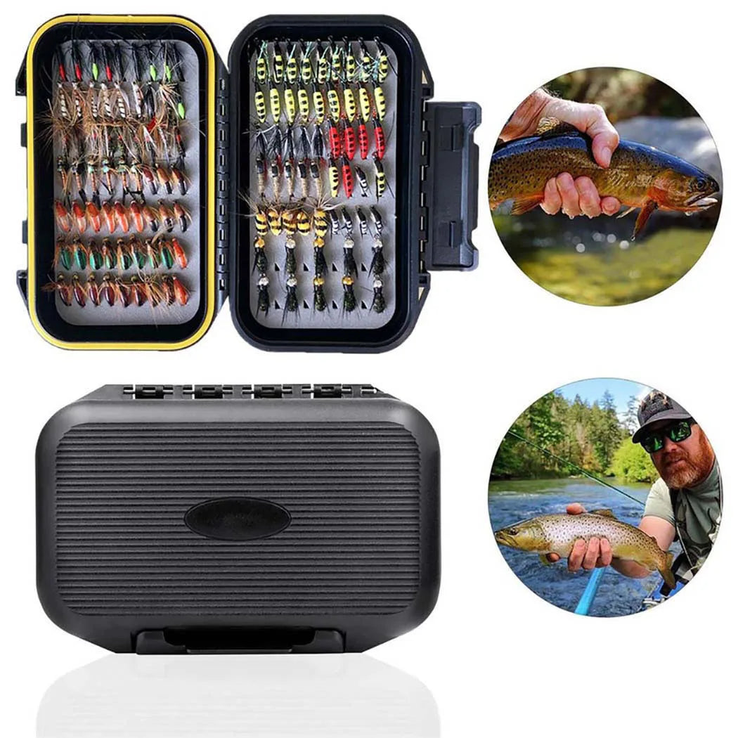 24-100Pcs Dry/Wet Flies Handmade Fly Fishing Artificial Fly Baits Lures Fly Assortment Trout Bass Fishing, with Flies Box