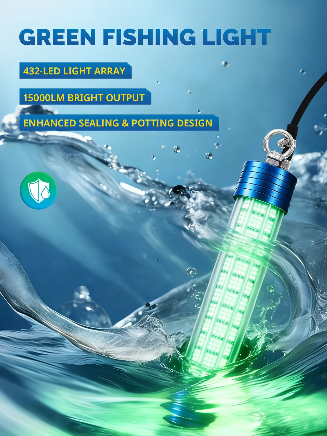 4000LM Green Underwater Fishing Light, 50W 12V LED Power Clamp/Cigarette Lighter with 50ft Cable, IP68 Submersible Light Attractants for Night Fishing, Dock, Boat or Kayak