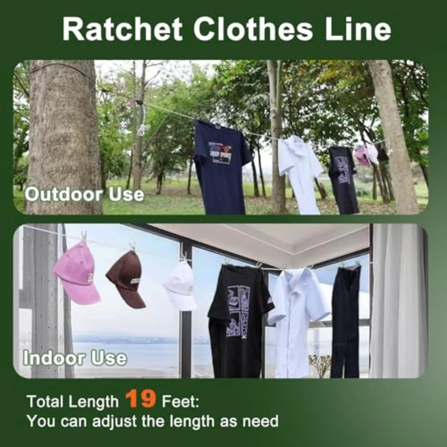 Retractable Travel Clothesline, Portable Clothes Line Heavy Duty Rope Pully System with Carabiner for Outdoor Camping, Cruise S