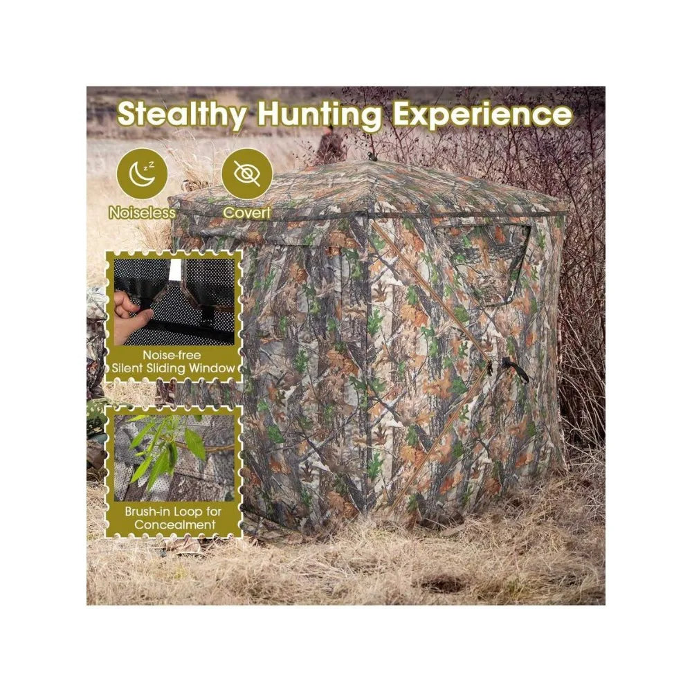 Universal Pop Up Hunting Blind Ground Tent for 2-3 Person Portable Easy Setup with Carry Bag Storage Pocket 360 Degree Camouflage Window Mesh Panels Realtree Xtra Pattern for Deer Turkey Waterfowl Shooting