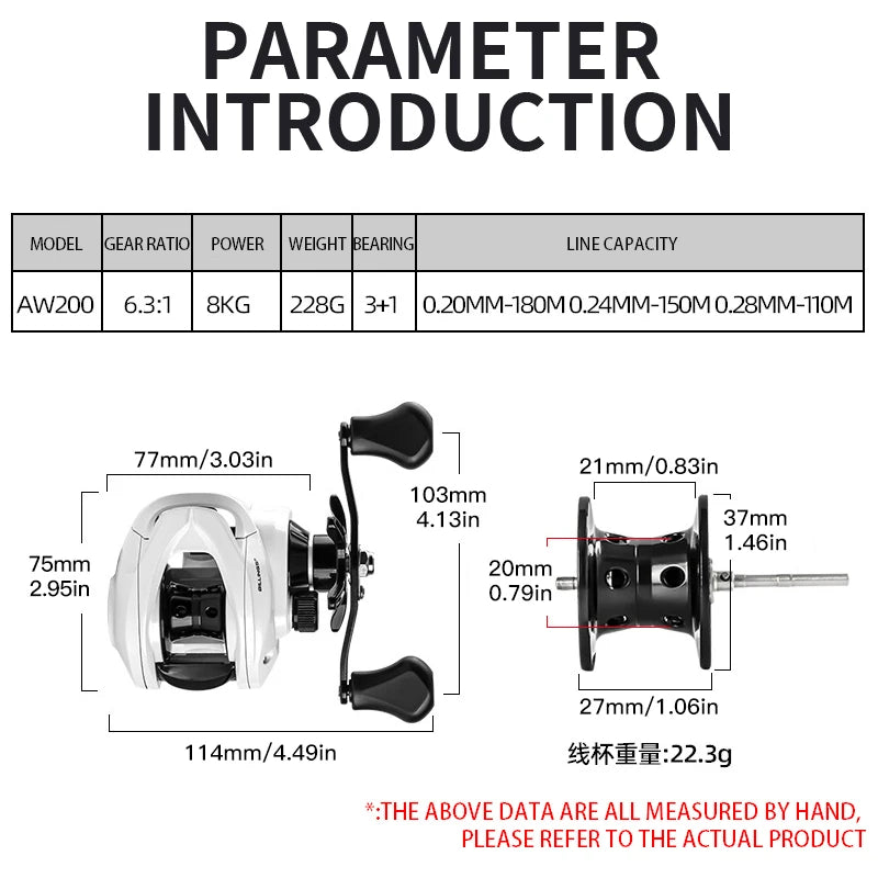 BILLINGS Baitcasting Reel 8KG Max Drag 6.3:1 Gear Ratio Magnetic Brake System Baitcaster Fishing Reel, Freshwater & Saltwater Casting Reel for Fishing