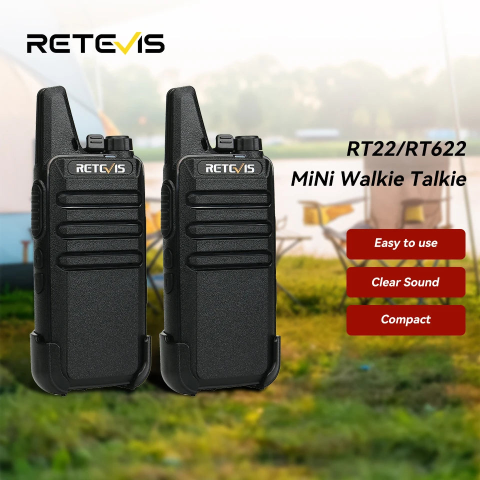 Retevis RT622 Mini Walkie Talkie 2pcs PMR446 Portable Two-way Radio PTT Walkie Talkies Communication Radio for Restaurant Hotel