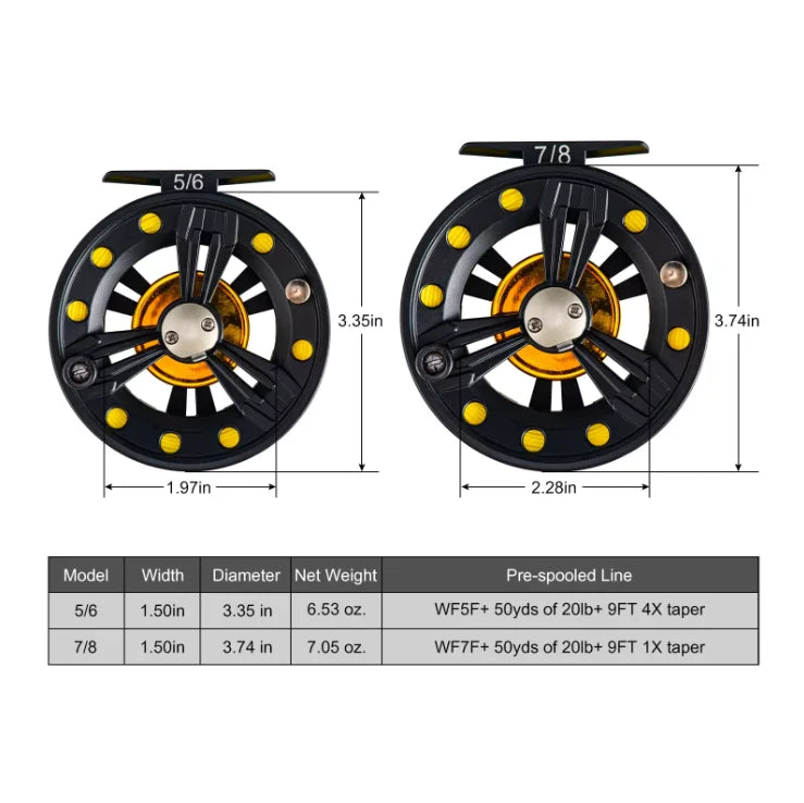 Goture Fly Fishing Reel with Line Combo 5/6 7/8wt Trout Fly Reel Large Arbor Die Casting Fishing Reel Aluminum Alloy Pre-Loaded
