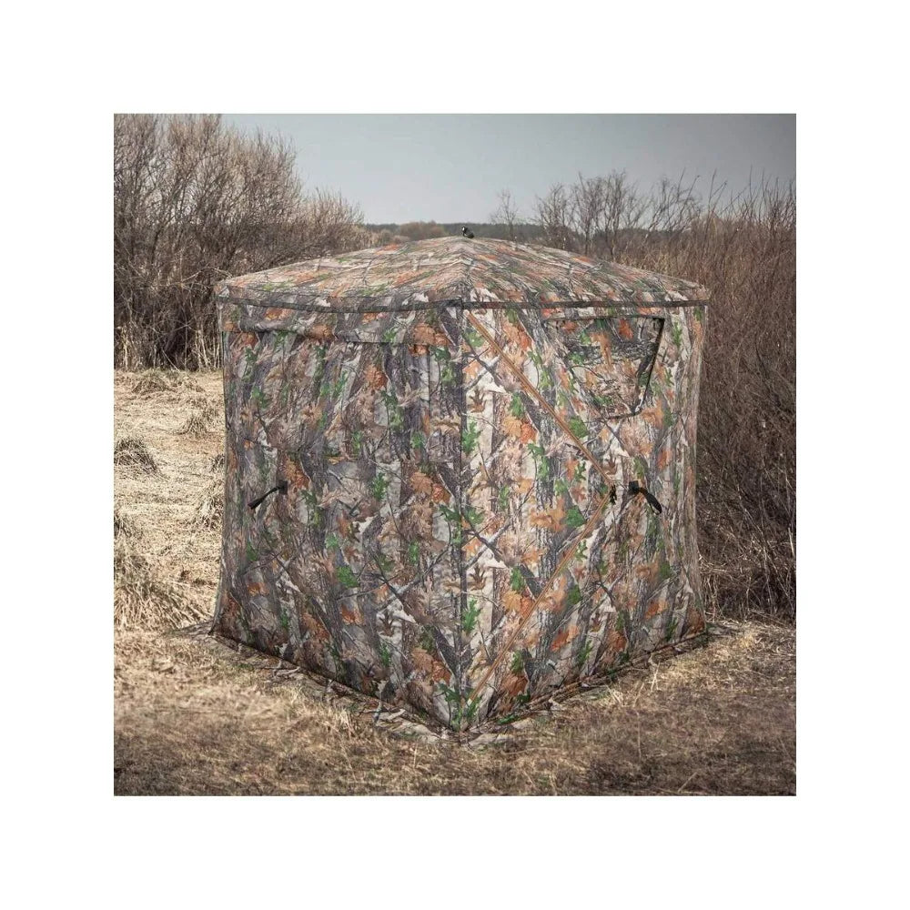 Universal Pop Up Hunting Blind Ground Tent for 2-3 Person Portable Easy Setup with Carry Bag Storage Pocket 360 Degree Camouflage Window Mesh Panels Realtree Xtra Pattern for Deer Turkey Waterfowl Shooting