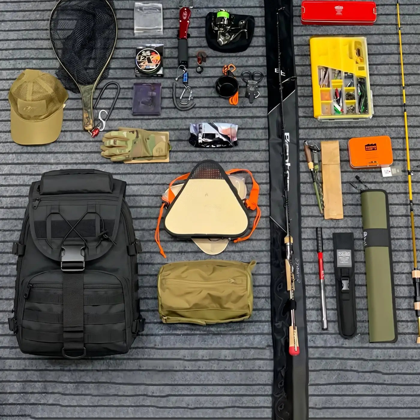35L Fishing Tackle Backpack with MOLLE System & Multiple Sub-Pockets, Water-Resistant Outdoor Rucksack for Freshwater Saltwater Kayak River Angling Gear